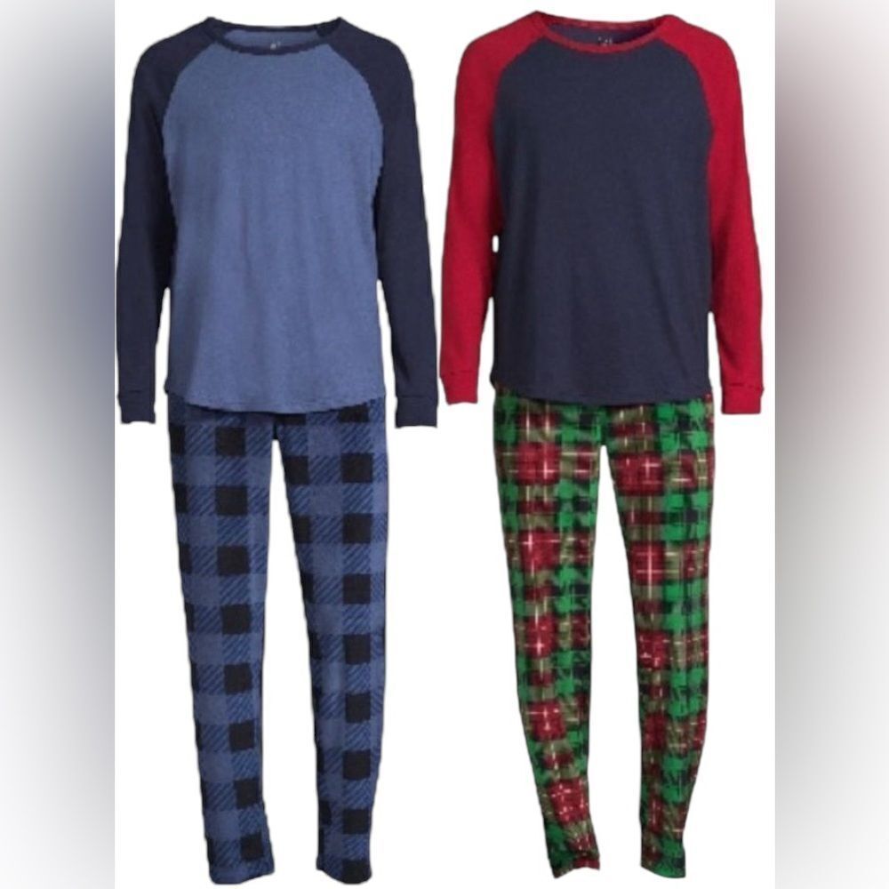 Mens Long Sleeve Sleep Pajama Lounge 2-Piece Set 2-Pack Size S